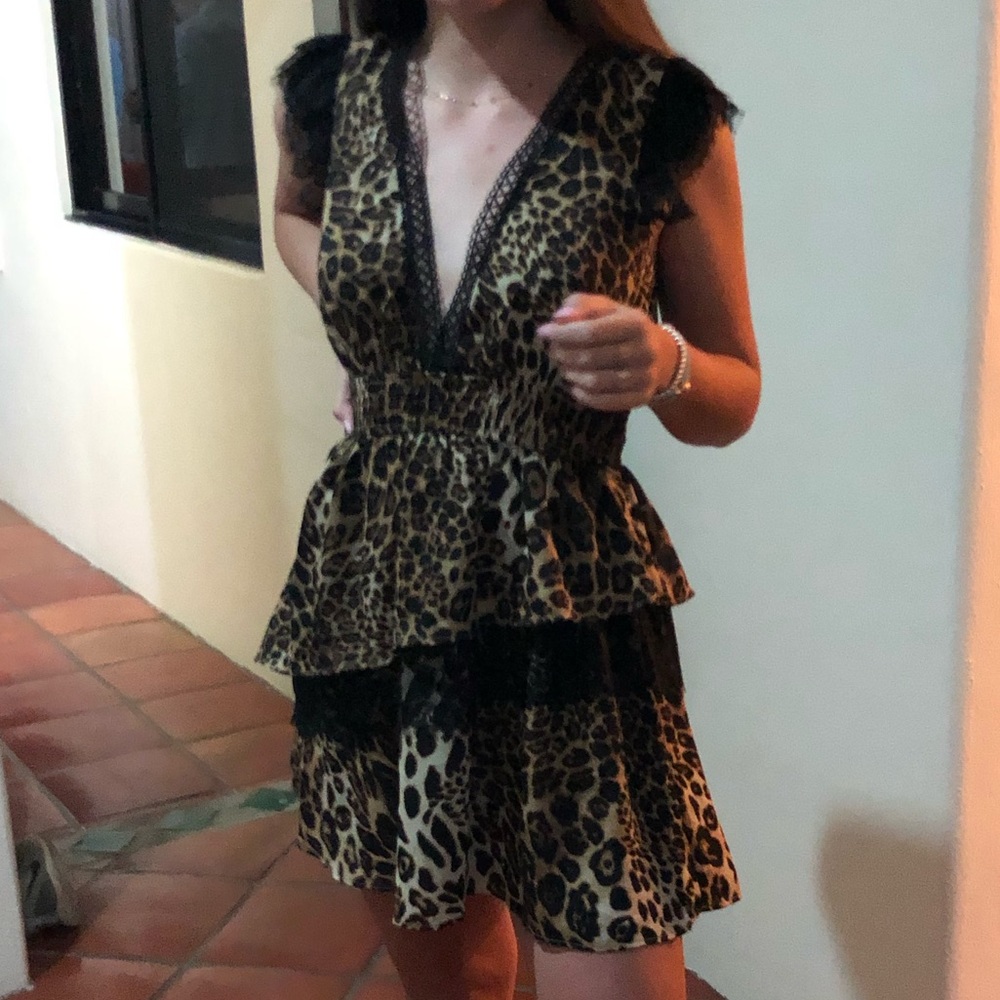 cheetah black lace v dress